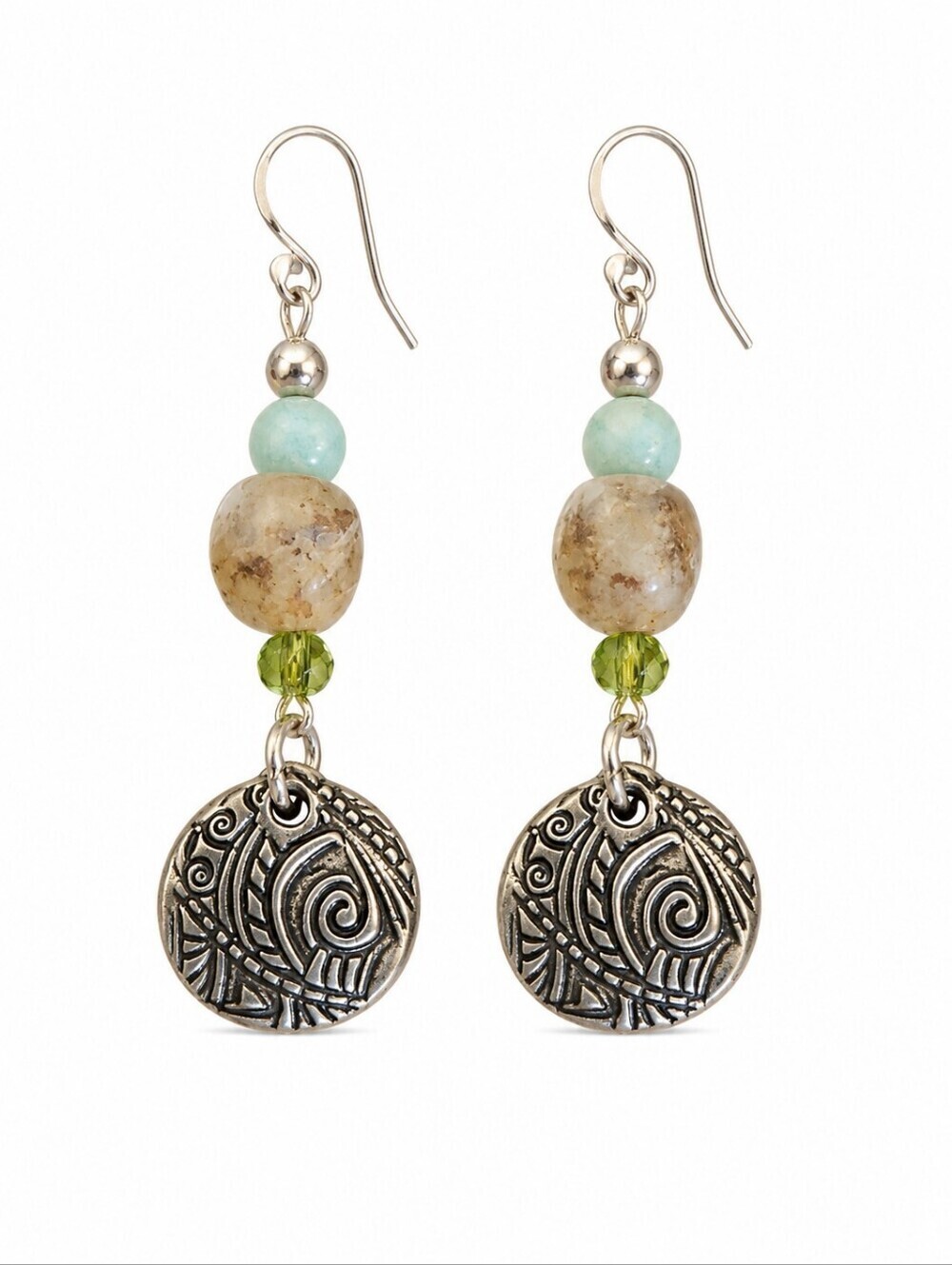 HANDMADE Rustic African Glass Amazonite Beaded Dangle Hook Earrings